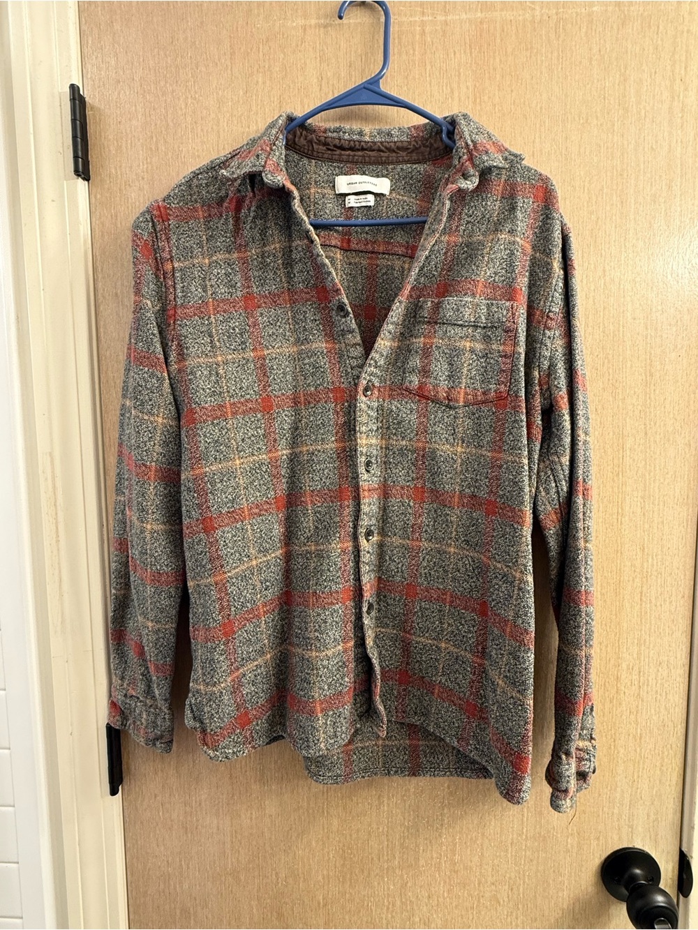 Urban Outfitters Gray and Rust Plaid Button-Down Shirt